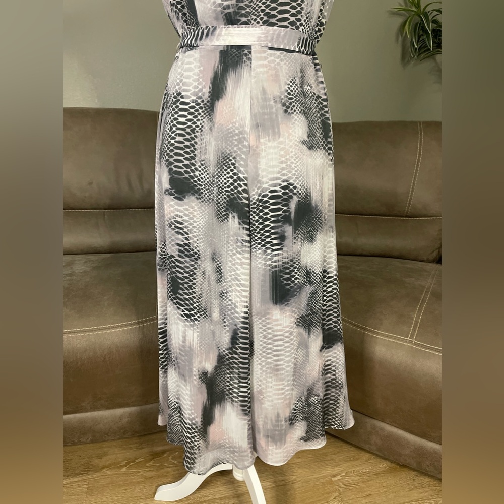 DKNY Purple Charcoal Snake Print High Low Flutter Sleeve Dress Sz 10 Summer Date - Picture 6 of 16